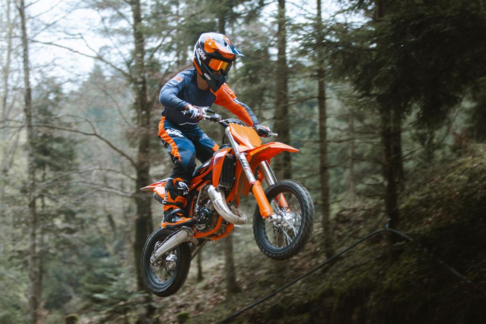 A rider jumps the 2027 KTM 85 SX